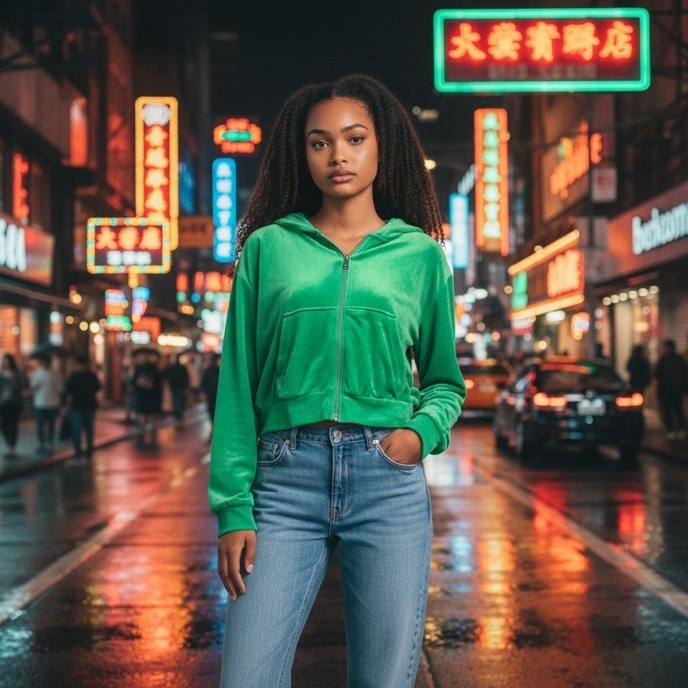 🍀2/$22 H&M Velour Bright Green Cropped Womens Zip Hoodie Sweatshirt size Large